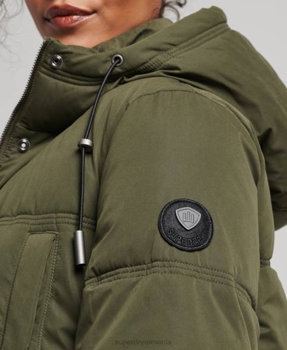 Superdry palton puf cu glugă din microfibră îmbrăcăminte verde femei JX0Z3732