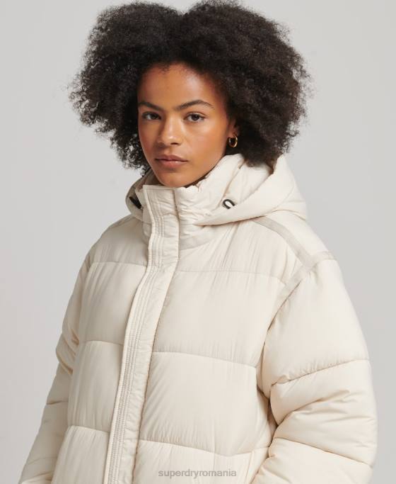 Superdry palton puf cu paragate cocon îmbrăcăminte cremă femei JX0Z5470