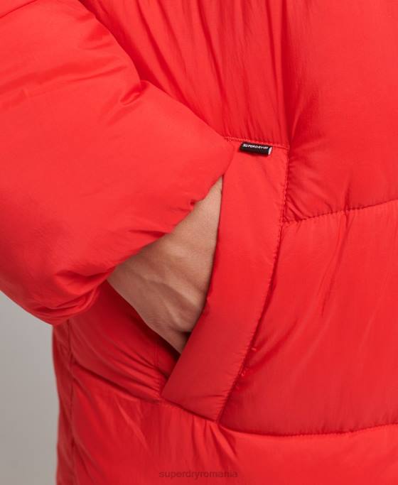 Superdry palton puf cu paragate cocon îmbrăcăminte roșu femei JX0Z5501