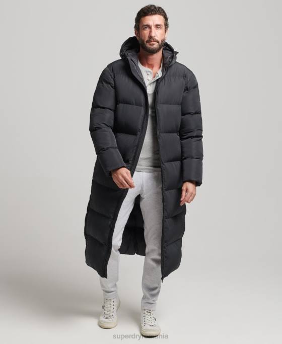 Superdry palton puf foarte lung îmbrăcăminte negru bărbați JX0Z1057