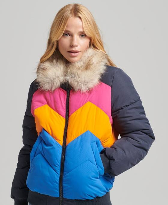 Superdry palton puf scurt cu panouri retro îmbrăcăminte marina femei JX0Z5429