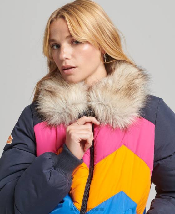 Superdry palton puf scurt cu panouri retro îmbrăcăminte marina femei JX0Z5429