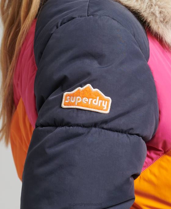 Superdry palton puf scurt cu panouri retro îmbrăcăminte marina femei JX0Z5429