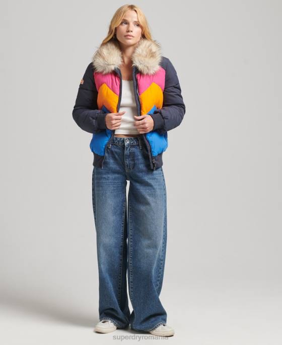 Superdry palton puf scurt cu panouri retro îmbrăcăminte marina femei JX0Z5429