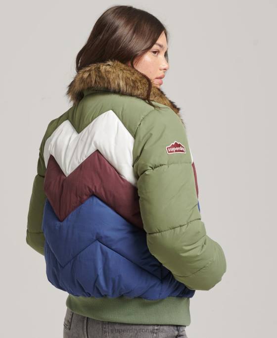 Superdry palton puf scurt cu panouri retro îmbrăcăminte verde femei JX0Z5457
