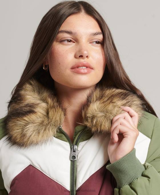 Superdry palton puf scurt cu panouri retro îmbrăcăminte verde femei JX0Z5457