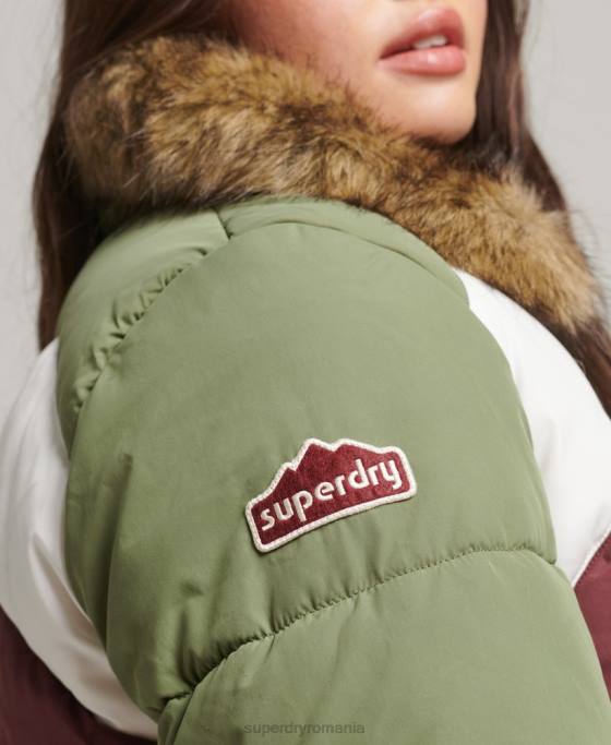 Superdry palton puf scurt cu panouri retro îmbrăcăminte verde femei JX0Z5457