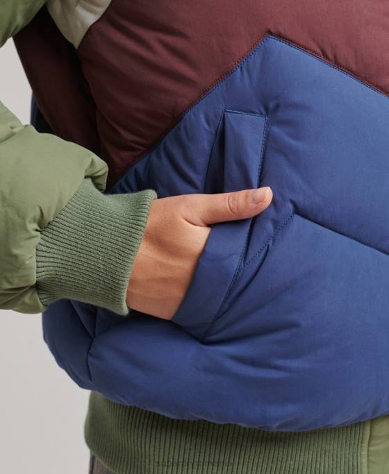 Superdry palton puf scurt cu panouri retro îmbrăcăminte verde femei JX0Z5457