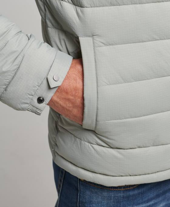 Superdry palton puf scurt ușor îmbrăcăminte gri deschis bărbați JX0Z1044