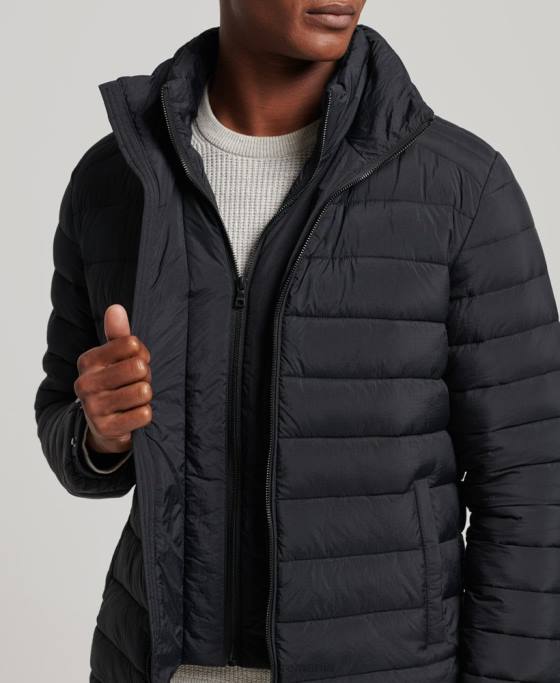 Superdry palton puf scurt ușor îmbrăcăminte negru bărbați JX0Z1029