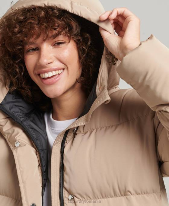 Superdry palton puff cu paragate cu glugă îmbrăcăminte bej femei JX0Z3595
