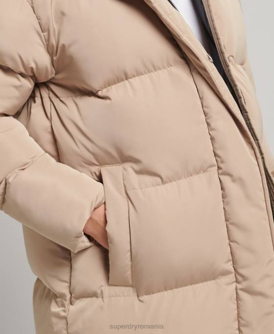 Superdry palton puff cu paragate cu glugă îmbrăcăminte bej femei JX0Z3595