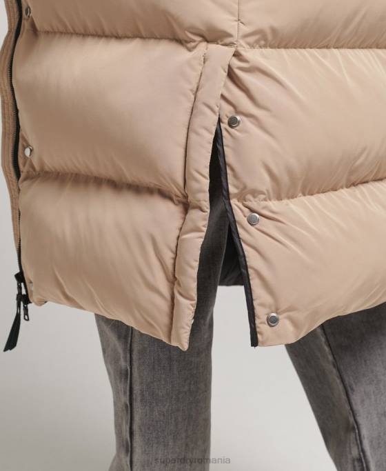 Superdry palton puff cu paragate cu glugă îmbrăcăminte bej femei JX0Z3595