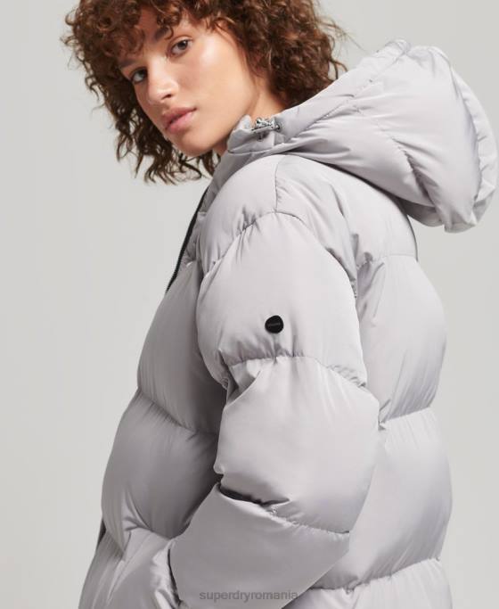 Superdry palton puff cu paragate cu glugă îmbrăcăminte gri deschis femei JX0Z3743
