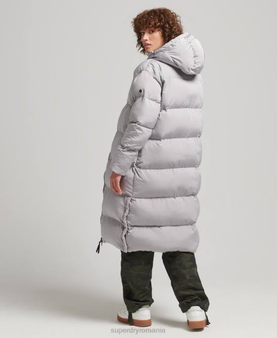 Superdry palton puff cu paragate cu glugă îmbrăcăminte gri deschis femei JX0Z3743