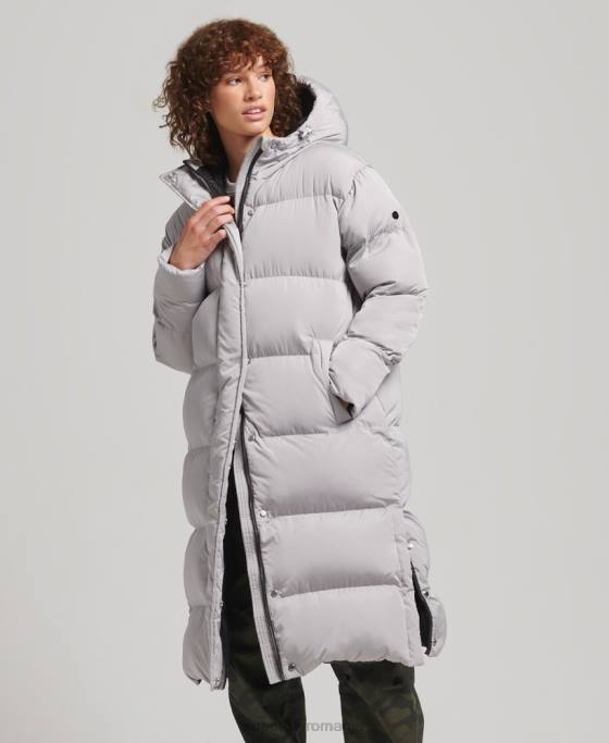 Superdry palton puff cu paragate cu glugă îmbrăcăminte gri deschis femei JX0Z3743