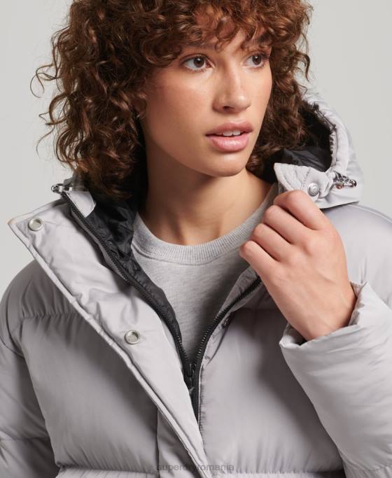Superdry palton puff cu paragate cu glugă îmbrăcăminte gri deschis femei JX0Z3743