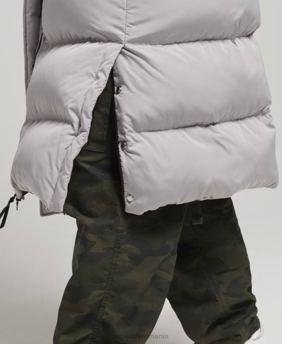 Superdry palton puff cu paragate cu glugă îmbrăcăminte gri deschis femei JX0Z3743