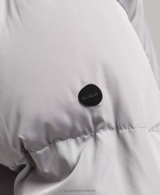 Superdry palton puff cu paragate cu glugă îmbrăcăminte gri deschis femei JX0Z3743