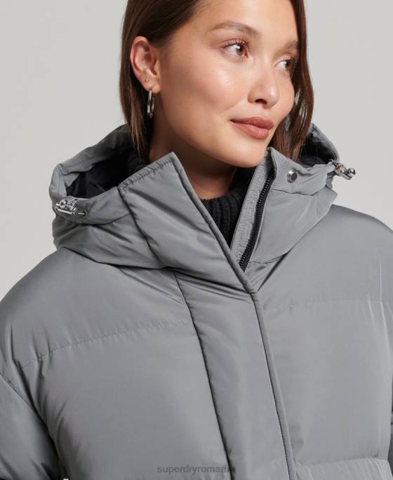 Superdry palton puff cu paragate cu glugă îmbrăcăminte gri femei JX0Z5503