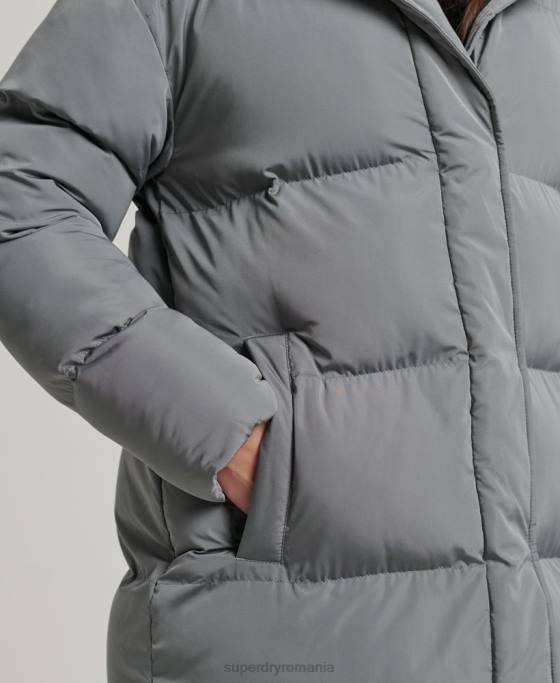 Superdry palton puff cu paragate cu glugă îmbrăcăminte gri femei JX0Z5503
