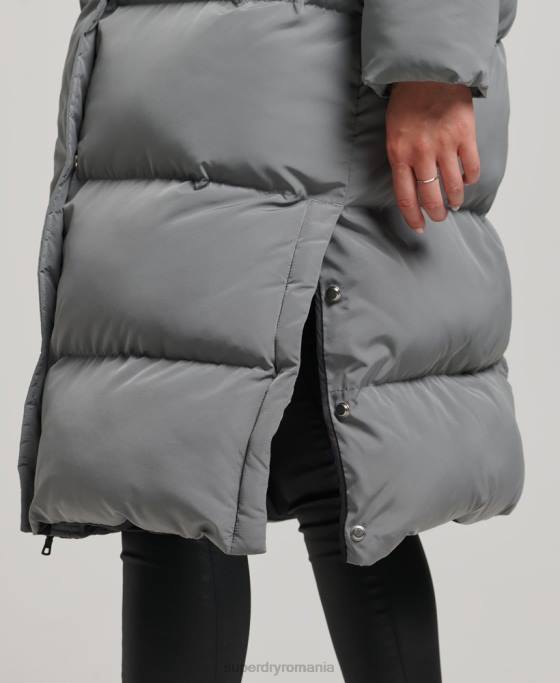 Superdry palton puff cu paragate cu glugă îmbrăcăminte gri femei JX0Z5503