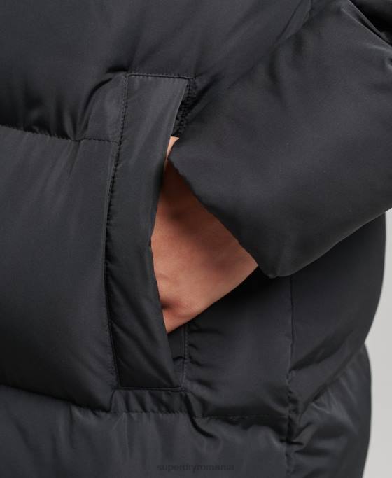 Superdry palton puff cu paragate cu glugă îmbrăcăminte negru femei JX0Z3815
