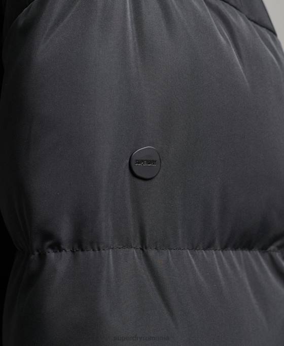 Superdry palton puff cu paragate cu glugă îmbrăcăminte negru femei JX0Z3815