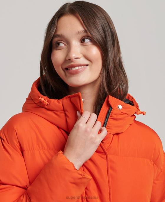 Superdry palton puff cu paragate cu glugă îmbrăcăminte portocale femei JX0Z3710