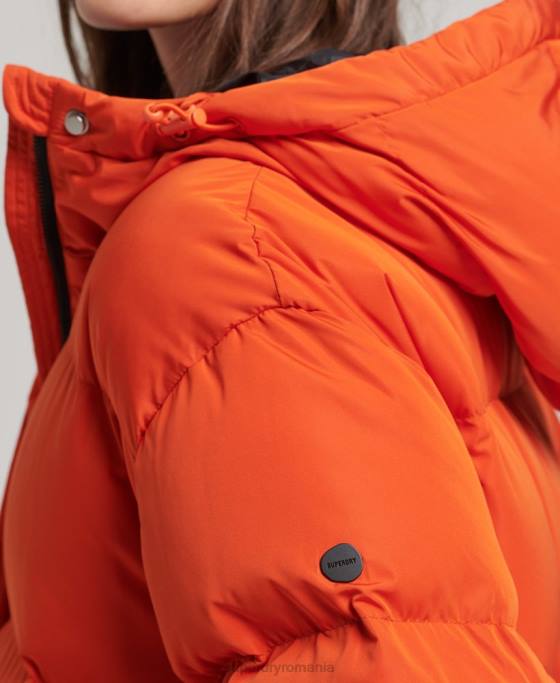 Superdry palton puff cu paragate cu glugă îmbrăcăminte portocale femei JX0Z3710