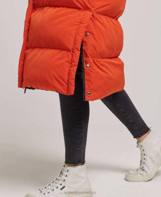 Superdry palton puff cu paragate cu glugă îmbrăcăminte portocale femei JX0Z3710