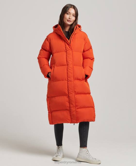 Superdry palton puff cu paragate cu glugă îmbrăcăminte portocale femei JX0Z3710