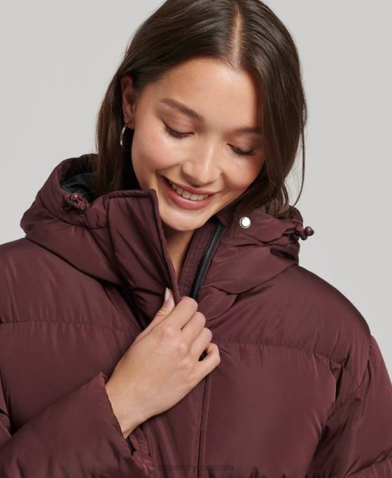 Superdry palton puff cu paragate cu glugă îmbrăcăminte roșu femei JX0Z3765