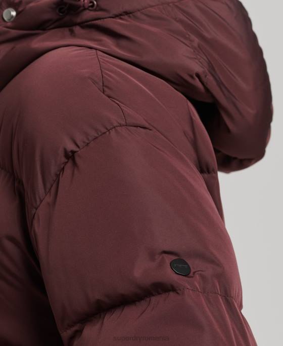 Superdry palton puff cu paragate cu glugă îmbrăcăminte roșu femei JX0Z3765