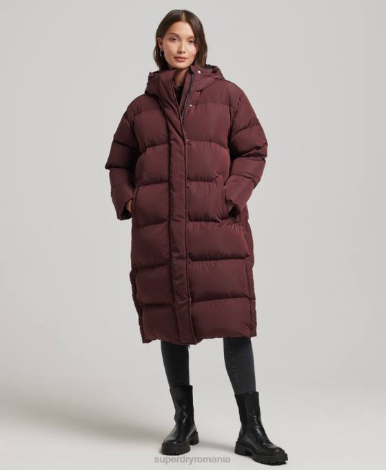 Superdry palton puff cu paragate cu glugă îmbrăcăminte roșu femei JX0Z3765