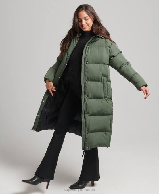 Superdry palton puff cu paragate cu glugă îmbrăcăminte verde femei JX0Z3709