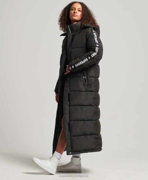 Superdry palton puff grafic cu glugă cu paragate îmbrăcăminte negru femei JX0Z5647
