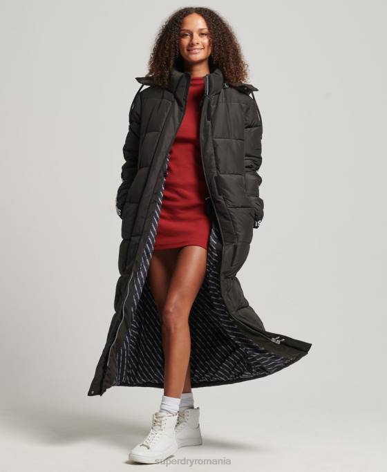 Superdry palton puff grafic cu glugă cu paragate îmbrăcăminte negru femei JX0Z5647