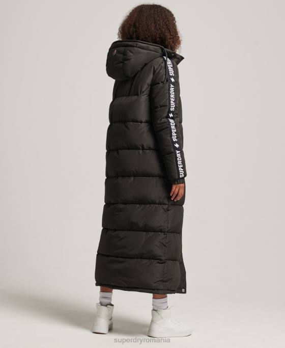 Superdry palton puff grafic cu glugă cu paragate îmbrăcăminte negru femei JX0Z5647