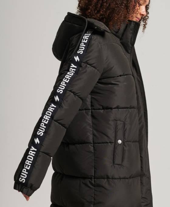 Superdry palton puff grafic cu glugă cu paragate îmbrăcăminte negru femei JX0Z5647