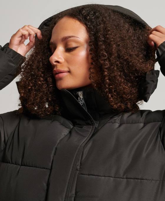 Superdry palton puff grafic cu glugă cu paragate îmbrăcăminte negru femei JX0Z5647