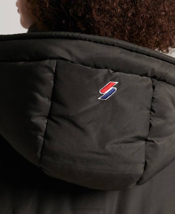 Superdry palton puff grafic cu glugă cu paragate îmbrăcăminte negru femei JX0Z5647