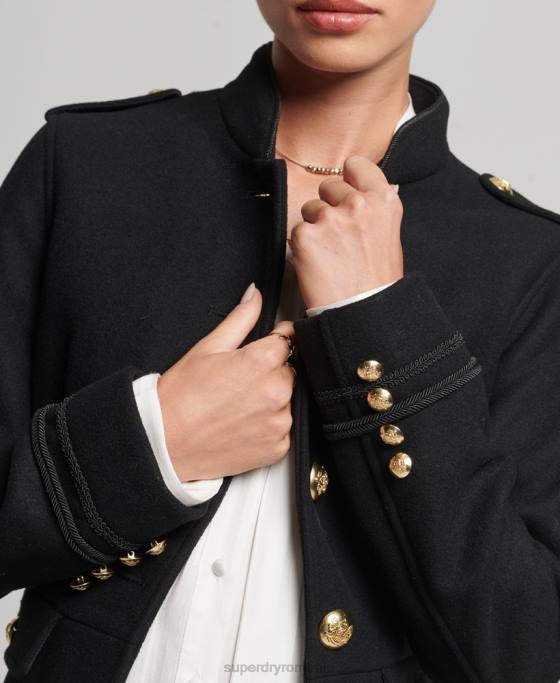 Superdry palton scurt de lână militară îmbrăcăminte negru femei JX0Z3763