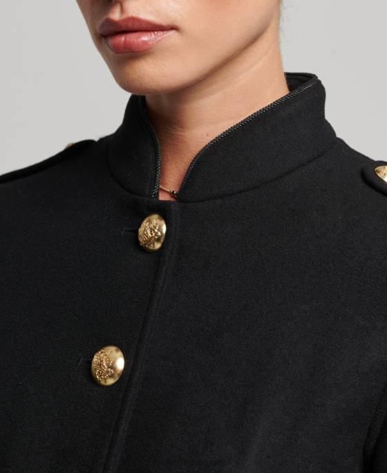 Superdry palton scurt de lână militară îmbrăcăminte negru femei JX0Z3763