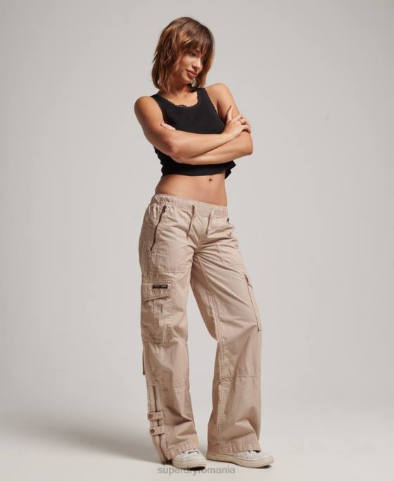 Superdry pantaloni cargo cu talie joasă îmbrăcăminte cremă femei JX0Z2001