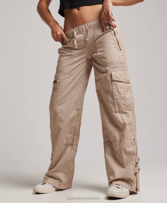 Superdry pantaloni cargo cu talie joasă îmbrăcăminte cremă femei JX0Z2001