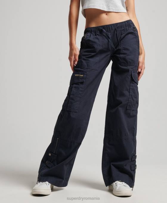 Superdry pantaloni cargo cu talie joasă îmbrăcăminte marina femei JX0Z2103