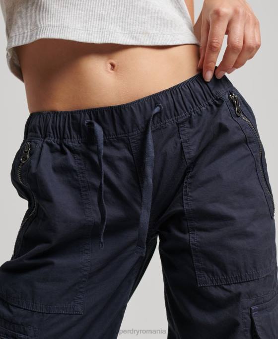 Superdry pantaloni cargo cu talie joasă îmbrăcăminte marina femei JX0Z2103