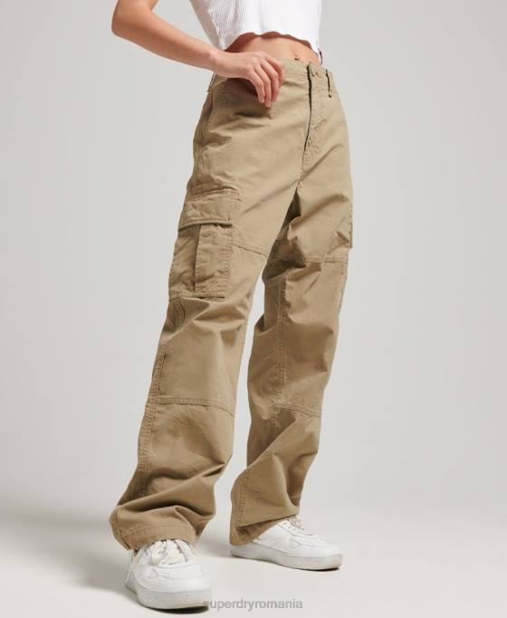 Superdry pantaloni cargo largi din bumbac organic îmbrăcăminte bej femei JX0Z2571