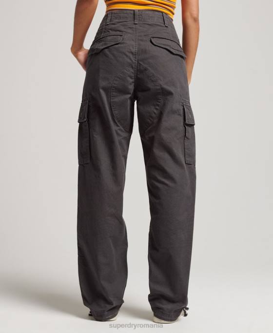 Superdry pantaloni cargo largi din bumbac organic îmbrăcăminte gri inchis femei JX0Z2589